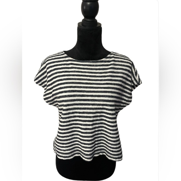Alice + Olivia Blue and White Striped Terry Tee- Small - Picture 1 of 7